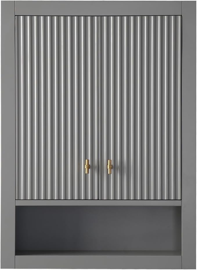 HOMEBEYOND 24 Inches Bathroom Vanity Wall Mount Storage Cabinet & Shelves, Free-Standing Vanity with Soft-Closing Doors, Golden Brushed Handware, Cashmere Gray