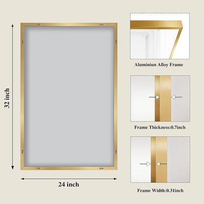 Koonmi Gold Rectangle Wall Mirror, 24x32 Inch Bathroom Mirror, Aluminum Frame Vanity Mirror for Entryway, Living Room, Bedroom Bathroom, Hangs Horizontally or Vertically