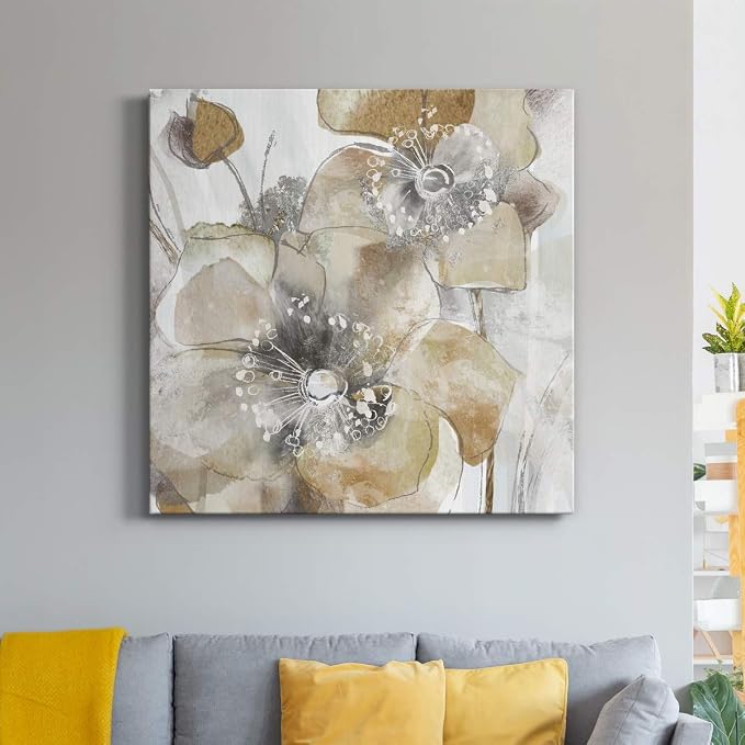 Renditions Gallery Taupe Spring Poppy Wall Art, Premium Gallery Wrapped Canvas Decor, Ready to Hang, 32 in H x 32 in W, Made in America Print (AZS-WC21-18276-R-3232-MK)