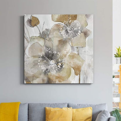 Renditions Gallery Taupe Spring Poppy Wall Art, Premium Gallery Wrapped Canvas Decor, Ready to Hang, 32 in H x 32 in W, Made in America Print (AZS-WC21-18276-R-3232-MK)