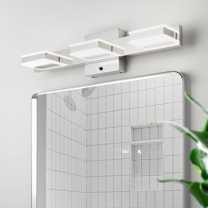 mirrea 20" 3 Light 3CCT Chrome LED Bathroom Vanity Light Fixture | Over Mirror,Bathroom Lighting,3000K/4000K/5000K ,Dimmable,Rust-resistant,Moisture-resistant,Acrylic shade,Wall Mount
