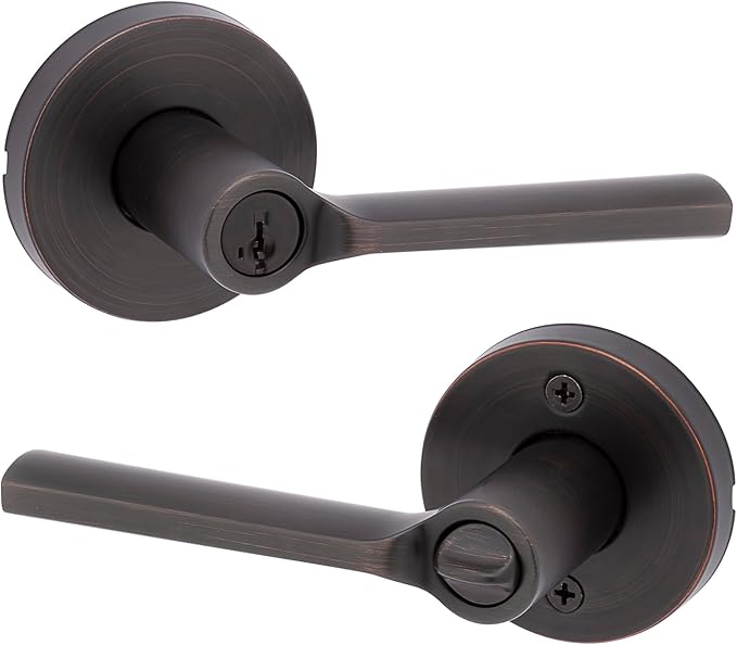 Kwikset Lisbon Round Entry Door Knob with Lock and Key, Secure Keyed Handle Exterior, Front Entrance and Bedroom, Venetian Bronze, Pick Resistant SmartKey Rekey Security and Microban