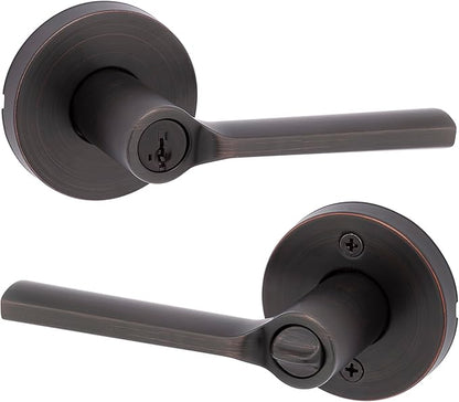 Kwikset Lisbon Round Entry Door Knob with Lock and Key, Secure Keyed Handle Exterior, Front Entrance and Bedroom, Venetian Bronze, Pick Resistant SmartKey Rekey Security and Microban