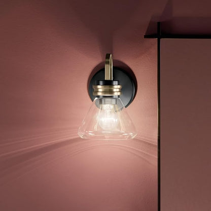 Kichler Farum 7.25" 1-Light Wall Sconce with Clear Glass in Black, for Fireplace, Kitchen, Bedroom, Hallway, or Vanity, (7.25" W x 9.5" H) 55153BKCLR