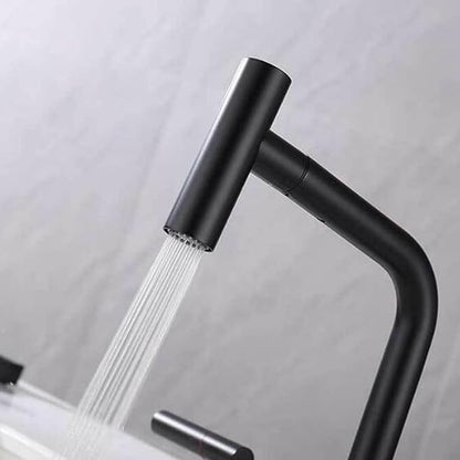 3 Hole Basin Faucets Pull Out Basin Mixer Faucet Brass 2 Mode Hot and Cold Water Double Handle Bathroom Mixer Faucet-Black