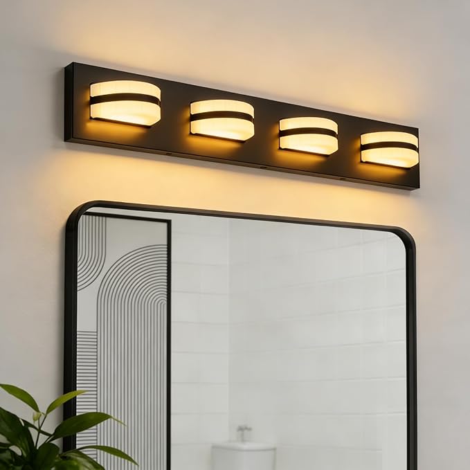 LED Bathroom Vanity Light, 360°Rotatable, 1980 LM 4 Light Black Modern Matte Bathroom Lighting Fixtures, Over Mirror Vanity Lights for Living Room, Bedroom ETL Certified