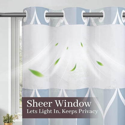 Gelbchu Dark Blue No Hook Shower Curtain with Snap-in Liner, 71 x 74 Inch | Built-In Hooks, Mesh Top Window, Water-Repellent, Machine Washable, Quick Drying, Premium Polyester, Hotel Style, Modern