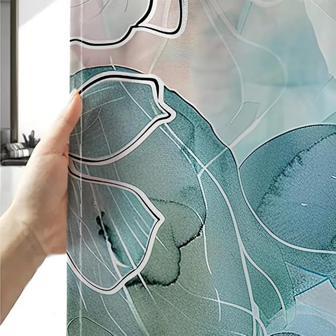 Sanzugh Teal Floral Shower Curtain, Boho Emerald Sage Hunter Olive Green Blue Abstract Flowers Art Cute Fabric Shower Curtains Set for Bathroom Decorative with Hooks 60 X 72 inch Spring Bath Decor