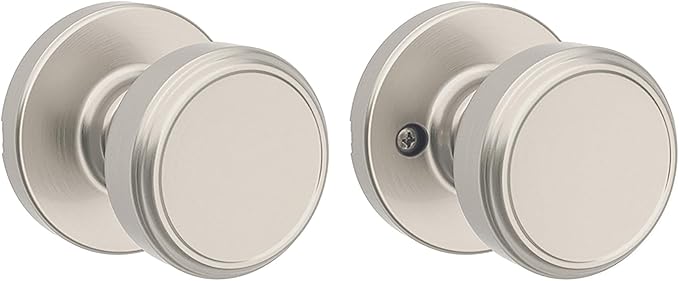 Kwikset Maven Interior Passage Door Knob, Handle for Closet and Hallway Doors, Round Non-Locking Doorknob in Satin Nickel, with Microban Protection