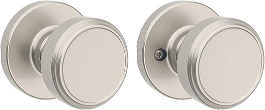 Kwikset Maven Interior Passage Door Knob, Handle for Closet and Hallway Doors, Round Non-Locking Doorknob in Satin Nickel, with Microban Protection