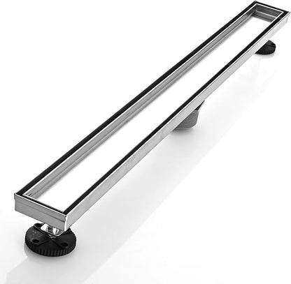 Linear Shower Floor Drain, 30 Inch Brushed Nickel 304 Stainless Steel Bathroom Drains Kit, Rectangular Shower Trench Drain with Reversable Tile-in Pattern Drain Cover & Hair Catcher