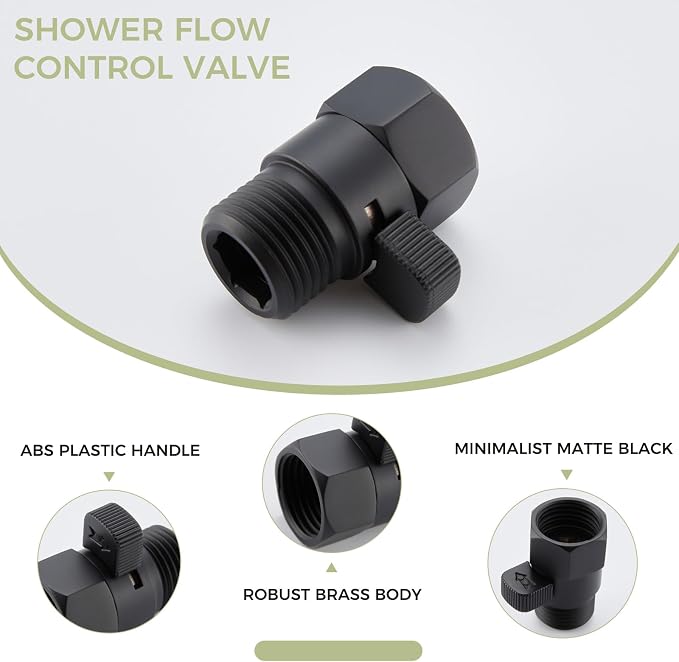 Aomasi G 1/2 Shower Head Shut off Valve for Bathroom Showers, Matte Black | Solid Brass, Shower Flow Restrictor with on off Switch, Easy Water Control, Save Water, Works for Bidet Sprayer, Garden Hose