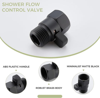 Aomasi G 1/2 Shower Head Shut off Valve for Bathroom Showers, Matte Black | Solid Brass, Shower Flow Restrictor with on off Switch, Easy Water Control, Save Water, Works for Bidet Sprayer, Garden Hose