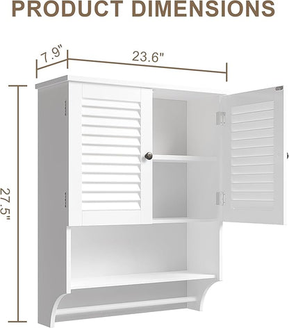 ChooChoo Medicine Cabinet, Bathroom Wall Cabinet, 2 Doors Over The Toilet Space Saver Storage Cabinet with Large Space, White