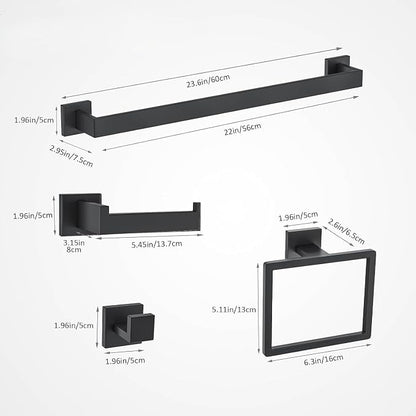 Nevado 10-Piece Wall Mounted Bathroom Hardware Set | Towel Bar, Toilet Paper Holder, Towel Ring& Robe Hook, Matte Black Bathroom Accessories, 23.6‑Inch Towel Bar