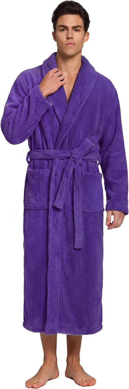 PJGGZ Men's Shawl Collar Bathrobe, Soft Long Towel Robe for Men - Super Absorbent Quick Dry yet Warm