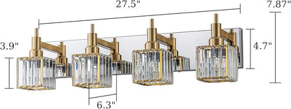 Crystal Bathroom Light Gold Chrome 4-Light Modern Bathroom Vanity Fixtures Over Mirror Square Crystal Wall Sconce
