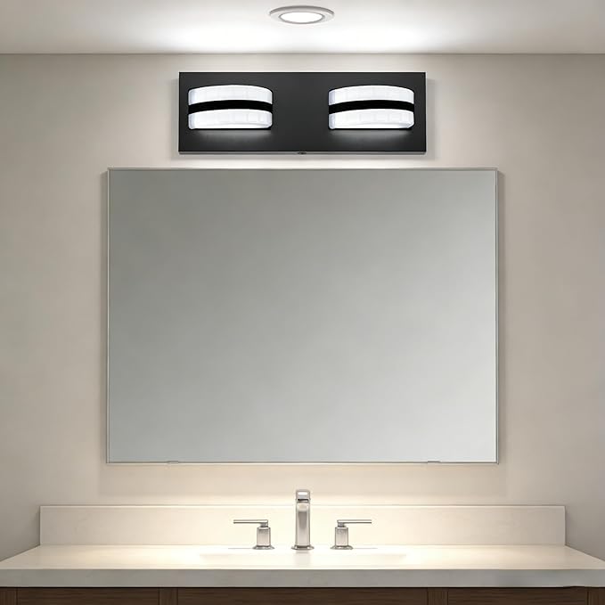 LED Dimmable Bathroom Vanity Light Fixtures, 1100LM 2 Light, Black Modern Matte Bathroom Lighting, Over Mirror Vanity Lights for Bathroom, Living Room, Bedroom ETL Certified