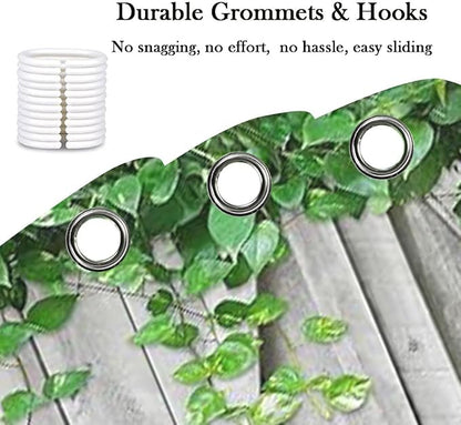 Rustic Wooden Board Barn Door Shower Curtain Sets for Bathroom, Vintage Farmhouse Wooden Theme Plank Green Leaves Bath Curtain, Fabric Grass and Flowers Spring Decoration Curtains with Hooks 72X84IN