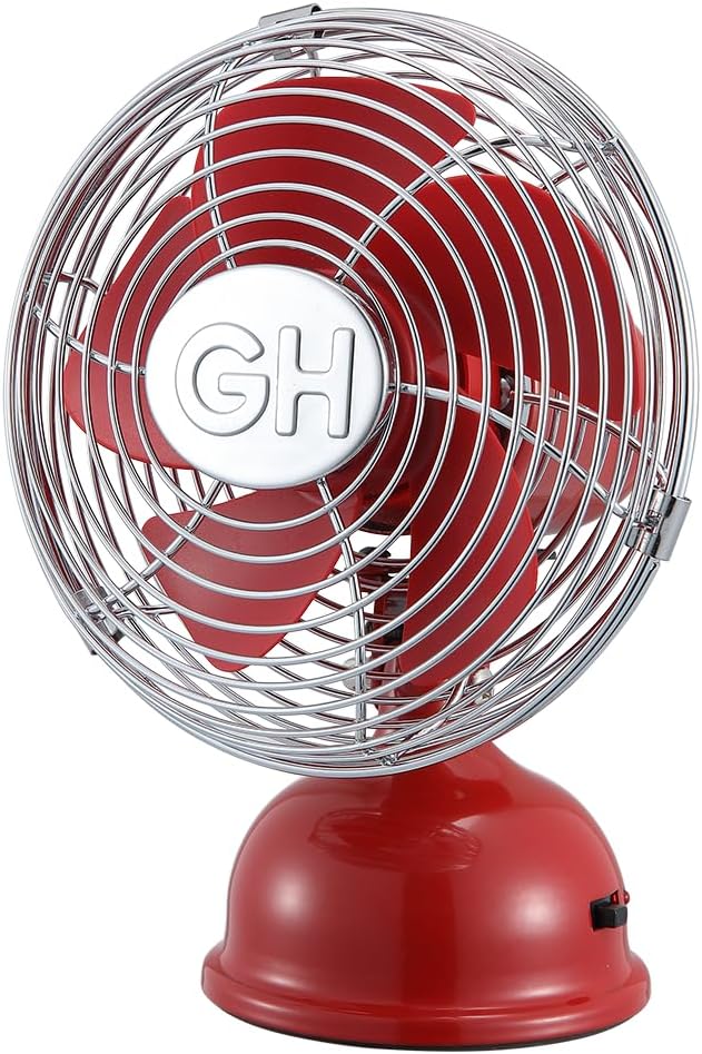 Good Housekeeping 5" All-Metal (92527) USB Desktop Laptop Nightstand Fan with Oscillation (Crimson Red)