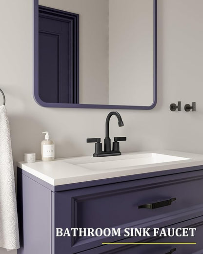 2 Pack Matte Black 4 Inch Centerset Bathroom Sink Faucet 3 Hole | Faucet for Bath Sink with Pop Up Drain and 2 Supply Hoses 2 Handle Bathroom Faucets for Sink Vanity RV Evolvegoods