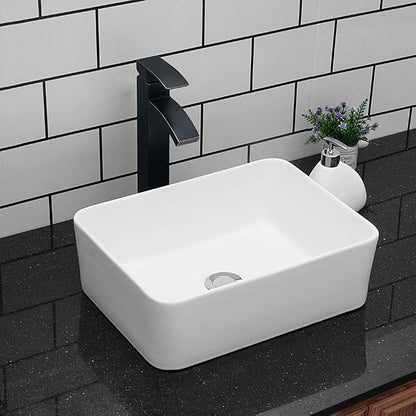 Vessel Sink Rectangular - 16"x12" Modern White Bathroom Sink Rectangle Above Counter Porcelain Ceramic Vessel Vanity Sink Art Basin