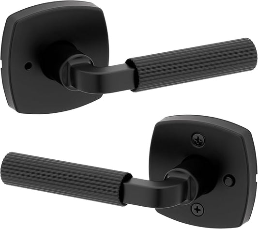Kwikset Mirada Interior Midtown Privacy Door Handle with Lock, Door Lever for Bathroom and Bedroom, Matte Black Reversible Keyless Push Button Lock Door Lever