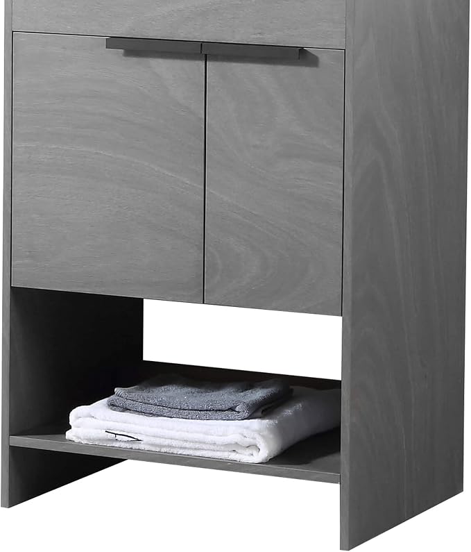 Phoenix 24 Inch Bathroom Vanity with Sink – Modern Design, Soft-Close Doors, Storage Drawers, Durable Build – Classic Grey Vanity for Small Bathrooms (Full Assembly Required)