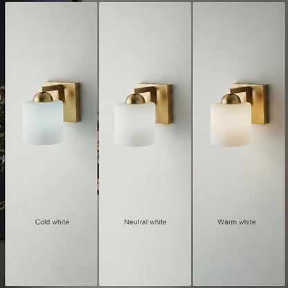 mirrea 1-Light Brushed Gold Bathroom Vanity Light with White Glass Shade | Over Mirror,Wall Sconce,ETL listed,Bathroom Lighting Fixtures,Elegant Design,Milk White Glass Shade,Easy Installation
