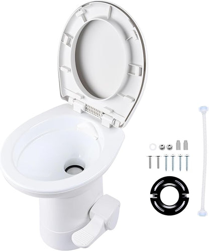 Yescom RV Camper Toilet Porcelain Ceramic Enamel & HDPE Gravity Flush 20" | High Foot Pedal for Travel Trailer Motorhome Caravan