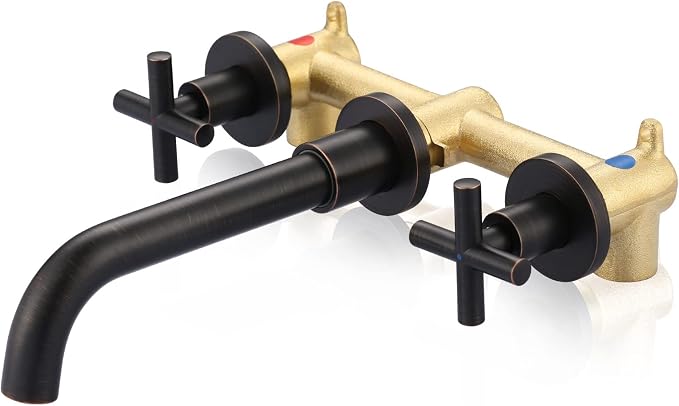 ARCORA Wall Mount Bathroom Faucet, Oil Rubbed Bronze Bathroom Sink Faucet, 2 Handle Wall Mount Vessel Sink Faucet Rough in Brass Valve Included