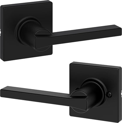 Kwikset Casey Hallway Passage and Bed/Bath Privacy Door Handle 6 Pack, 3 Passage Levers and 3 Privacy Levers, Matte Black Reversible Interior Handles, with Microban
