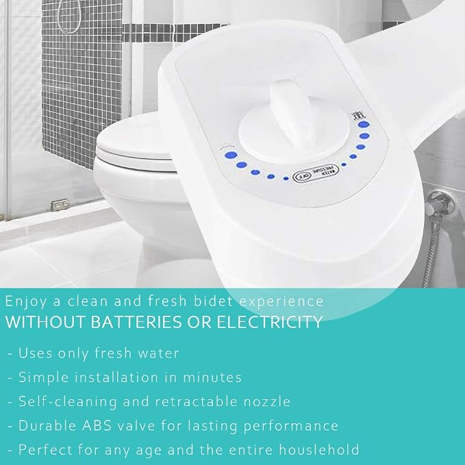 Non-Electric Bidet Toilet Seat Attachment for Superior Personal Hygiene | Easy DIY Install, Adjustable Water Pressure, Saves TP | Fits Standard 15/16" Toilets