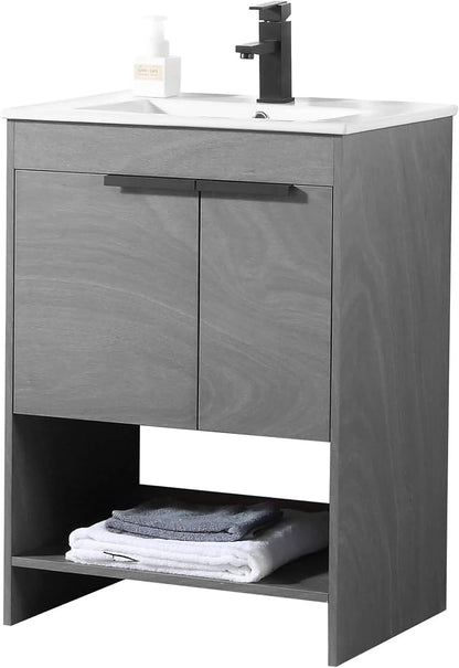Phoenix 24 Inch Bathroom Vanity with Sink – Modern Design, Soft-Close Doors, Storage Drawers, Durable Build – Classic Grey Vanity for Small Bathrooms (Full Assembly Required)