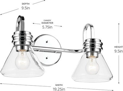 Kichler Farum 19.25" 2-Light Vanity Light with Clear Glass in Chrome, for Vanity, Jack & Jill Layout, Over a Mirror, (19.25" W x 9.5" H), 55154CHCLR