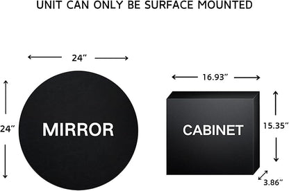 Surface Mount Black Round Circle Bathroom Medicine Cabinet with Mirror Circlular Shaped Stainless Steel Metal Framed Medicine Cabinets Bathroom Cabinet with Mirror 24'' Diameter