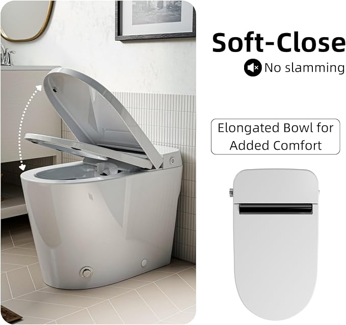 Non Electric Bidet Toilet, Los Flexi 17.3" ADA & Elongated Tankless One-Piece Toilet, 1000g Map & 1.0 GPF, Powerful Air Pressure Assisted System, Feminine and Rear Wash, Foot Kick Flush, 12" Rough-In
