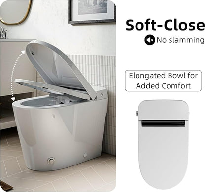 Non Electric Bidet Toilet, Los Flexi 17.3" ADA & Elongated Tankless One-Piece Toilet, 1000g Map & 1.0 GPF, Powerful Air Pressure Assisted System, Feminine and Rear Wash, Foot Kick Flush, 12" Rough-In