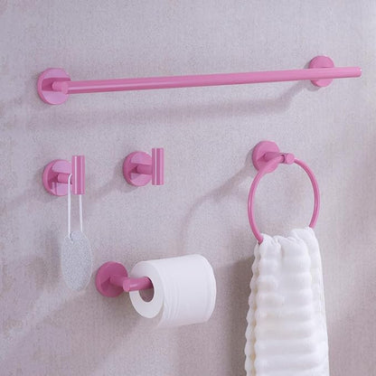 Pink Bathroom Hardware Set,5 Pieces Bathroom Towel Bar Set,24 inch Towel Bar,Towel Ring for Bathroom,Robe Towel Hooks,Toilet Paper Holder Wall Mounted(Drilling),SE96006S-5PK