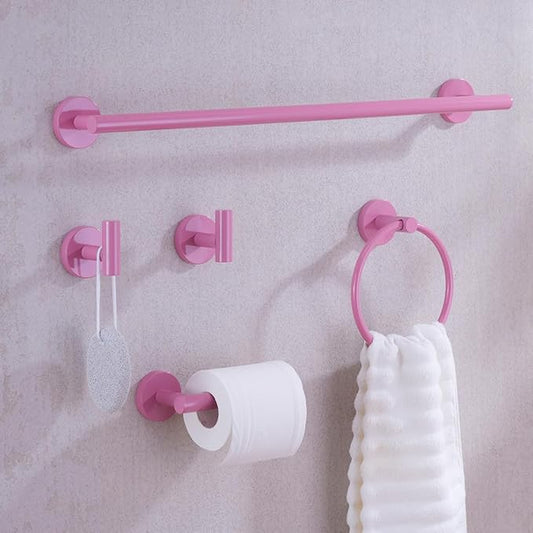 Pink Bathroom Hardware Set,5 Pieces Bathroom Towel Bar Set,24 inch Towel Bar,Towel Ring for Bathroom,Robe Towel Hooks,Toilet Paper Holder Wall Mounted(Drilling),SE96006S-5PK