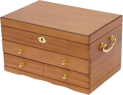 Extra Large 3 Layers Wooden Jewelry Box Jewelry Case Cabinet Armoire Ring Necklacel Gift Storage Box Organizer(3 layers,6 built-in hooks)