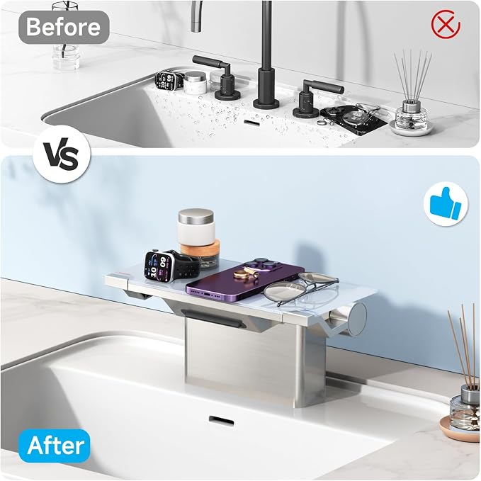 Bathroom Faucet with Storage Platform 4", 2-Hole, Brushed Nickel | Bathroom Faucet, NSF Certified 4 Inch 2 Handle Basin Faucet, Widerspread Bathroom Sink Faucet