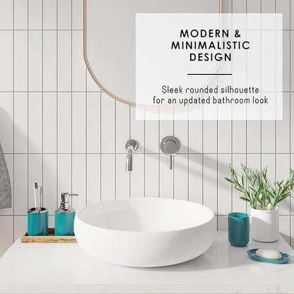 Clara Clark Bathroom Accessories Set - Bathroom Set with Adhesive Corner Shower Caddy Hanging, 25PC Bathroom Accessory Set, Teal Shower Curtain Set, Toilet Brush, Trash Can & Soap Dispenser