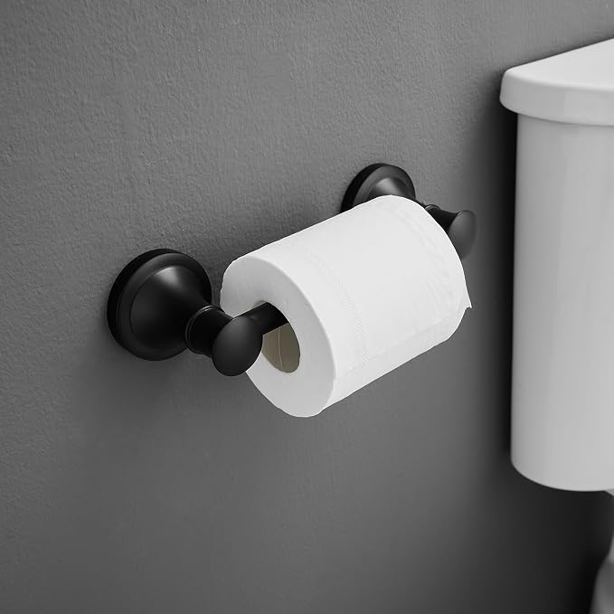 Bathroom Toilet Paper Holder Wall Mount Tissue Holder Matte Black | Rustproof Toilet Tissue Roll Holder, Flexible Double Post Pivoting Handle, Bathroom Accessories SUS304 Stainless Steel
