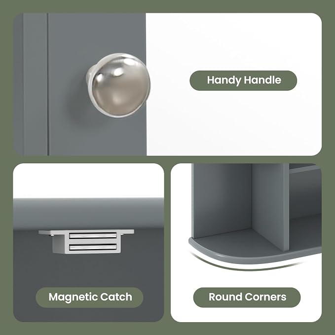 GIANTEX Bathroom Mirror Cabinet (Grey) | Wall Mounted Medicine Cabinet with Mirrored Door & 4 Interior Shelves, 6 Open Shelves, Space-saving Storage Cabinet