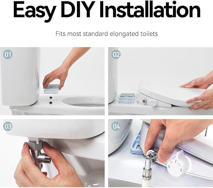 Electric Heated Bidet Toilet Seat Elongated, Smart Toilet Seat With Adjustable Warm Water Pressure, Soft Closed Lid, Night Light, Self-Cleaning Dual Nozzles For Frontal & Rear Wash E300