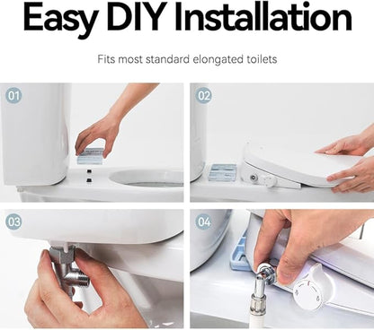 Electric Heated Bidet Toilet Seat Elongated, Smart Toilet Seat With Adjustable Warm Water Pressure, Soft Closed Lid, Night Light, Self-Cleaning Dual Nozzles For Frontal & Rear Wash E300