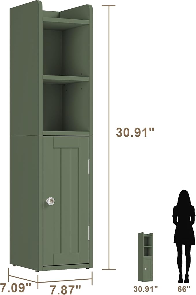 ChooChoo Small Bathroom Storage Cabinet with Adjustable Shelf | 7.1“W * 7.9”D, Corner Floor Cabinet, Narrow Toilet Paper Cabinets, Slim Bathroom Organizers, Small Spaces, Bathroom, Green