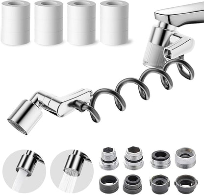 Water Filter for Sink Faucet Extender - 2 Mode 1080° Rotating Swivel Faucet Aerator - Bathroom Sink Sprayer Attachment for Faucet with Stretchable Hose - 5pcs Cartridges Reduce Heavy Metal
