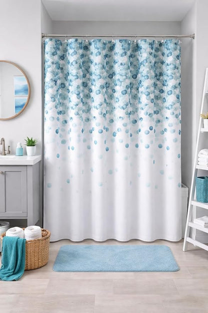 Serafina Home Mineral Blue Teal Modern Fabric Shower Curtain for Bathroom: Cascading Water Splash Pattern of Turquoise, Aqua, and White